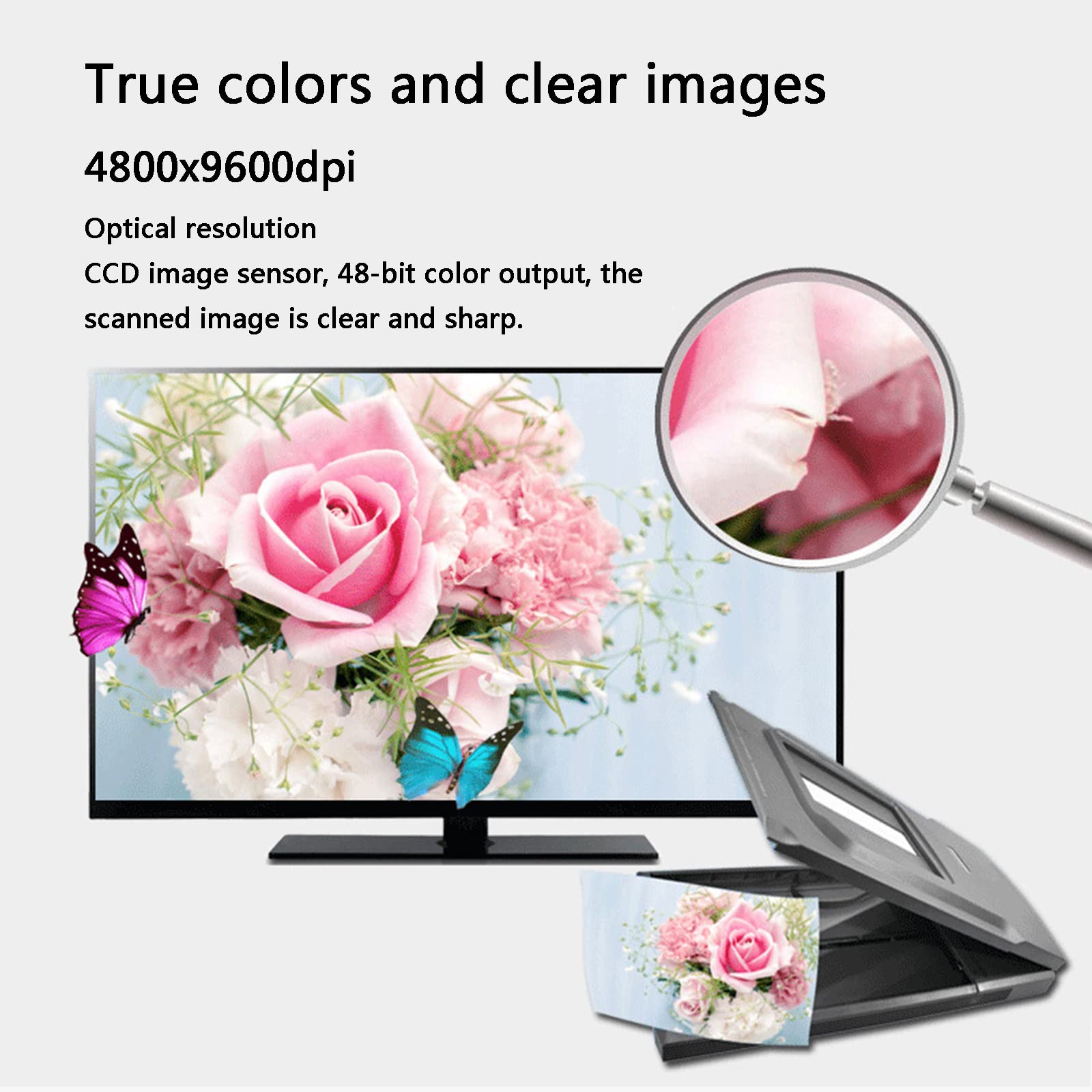 Scanner Piano A4, Scanner per Foto e Documenti, risoluzione Ottica 4800 DPI, velocità di scansione Rapida di 8 Secondi, Scanner per Documenti per Foto a Colori, Immagini, pellicole, Negativi
