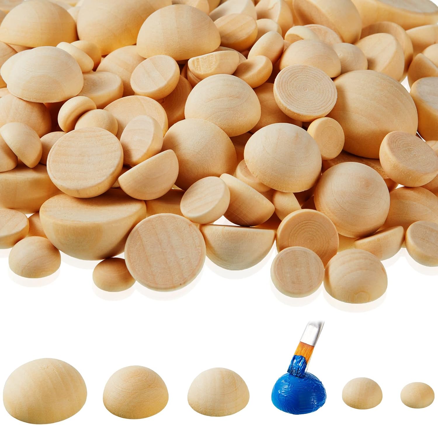 Qunclay 500 Pieces Half Unfinished Wooden Balls Natural