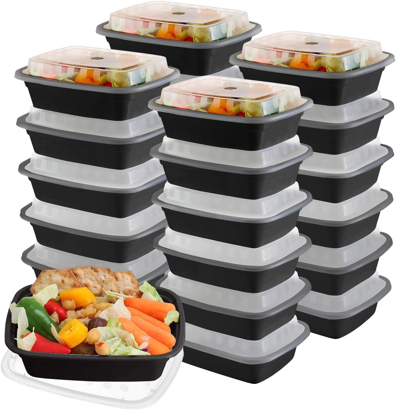 50-Pack meal prep Containers - Single 1 Compartment bowls with Lids Reusable food Storage Lunch Boxes – Bento Box, BPA-Free Food Grade – Microwave, Freezer & Dishwasher Safe – (12 oz)