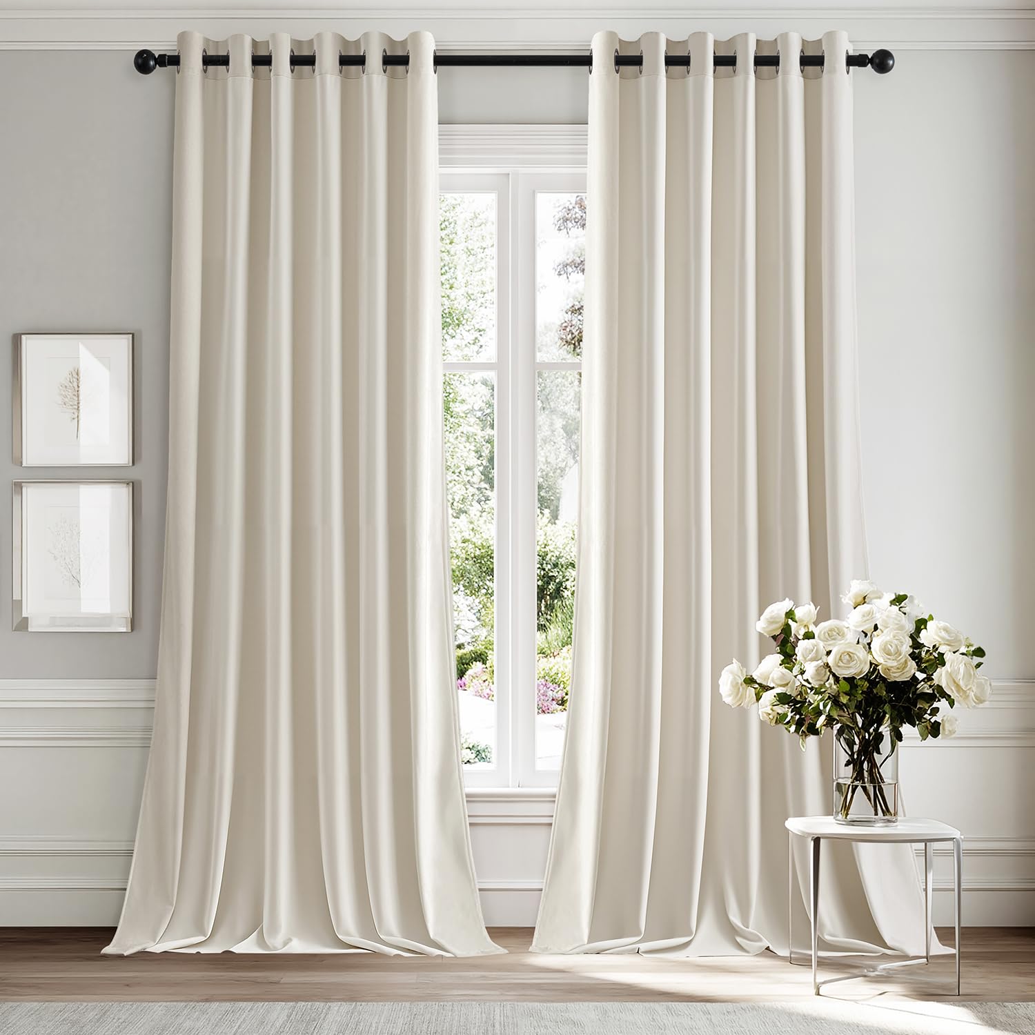 MIULEE Thick Velvet Curtains for Bedroom 2 Panel Set, Elegant Home Decor Room Darkening Velvet Curtains for Living Room, Ivory Eyelet Curtain 88 Drop, Each Panel 90 x 90 Inches