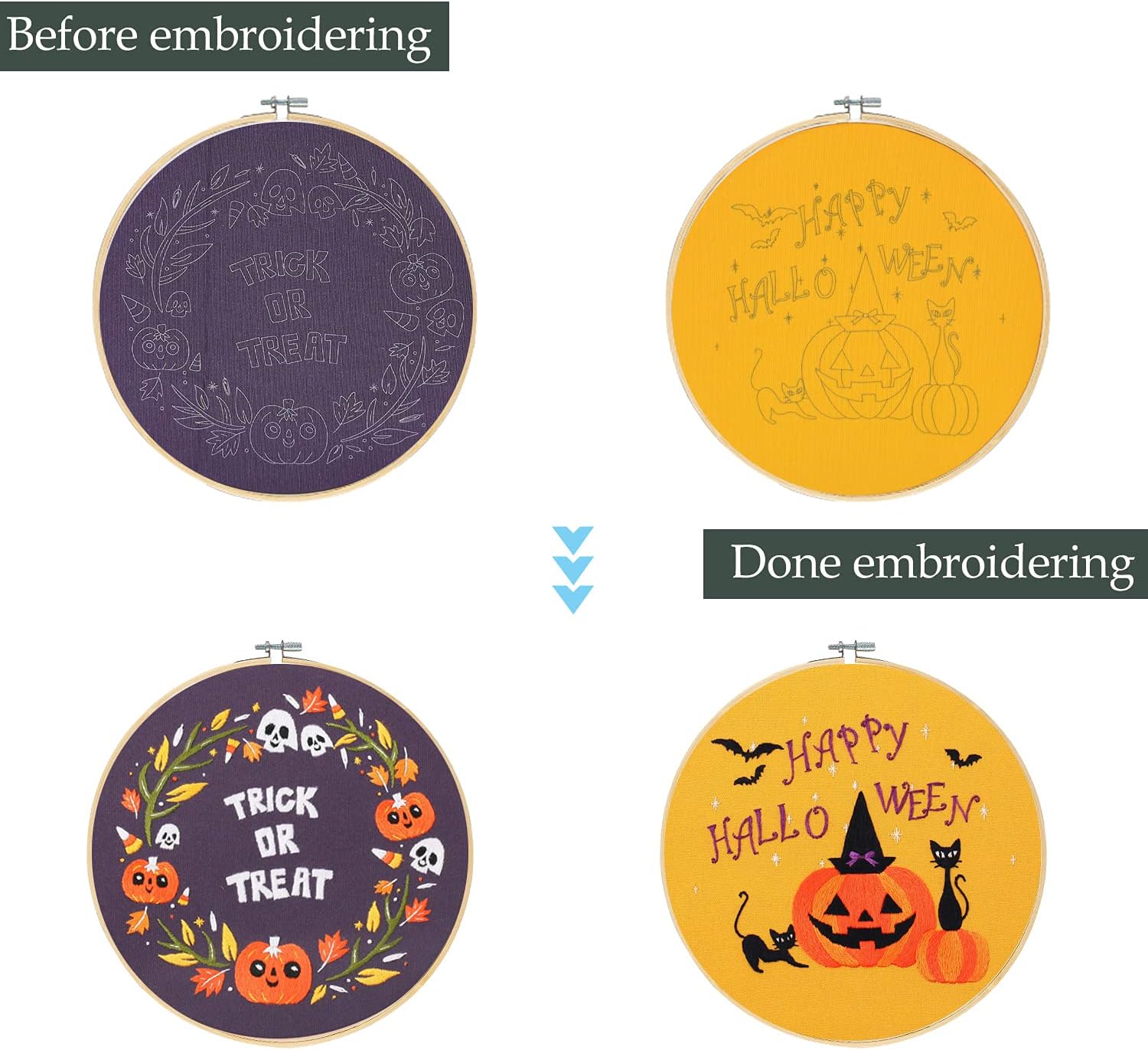 Santune 4 Pack Flower Embroidery Kit for Beginners Adults Cross Stitch Kits for Beginners Hand Embroidery with Plant Patterns and Instructions DIY Kits for Adults with 2 Hoops,Threads and Needles