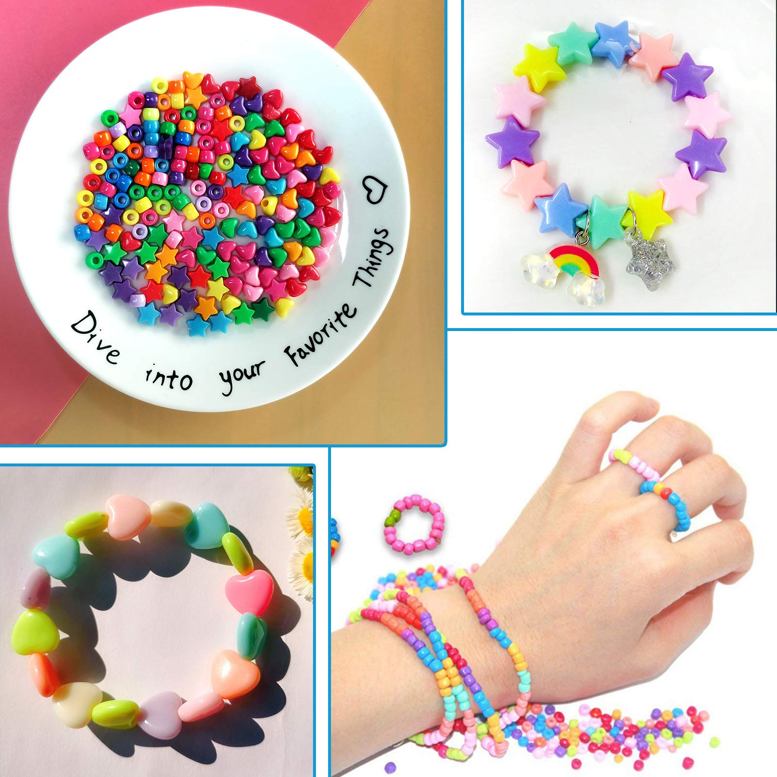 Amazon.co.jp: 600個 大きな穴 ビーズ レインボービーズ プラスチック