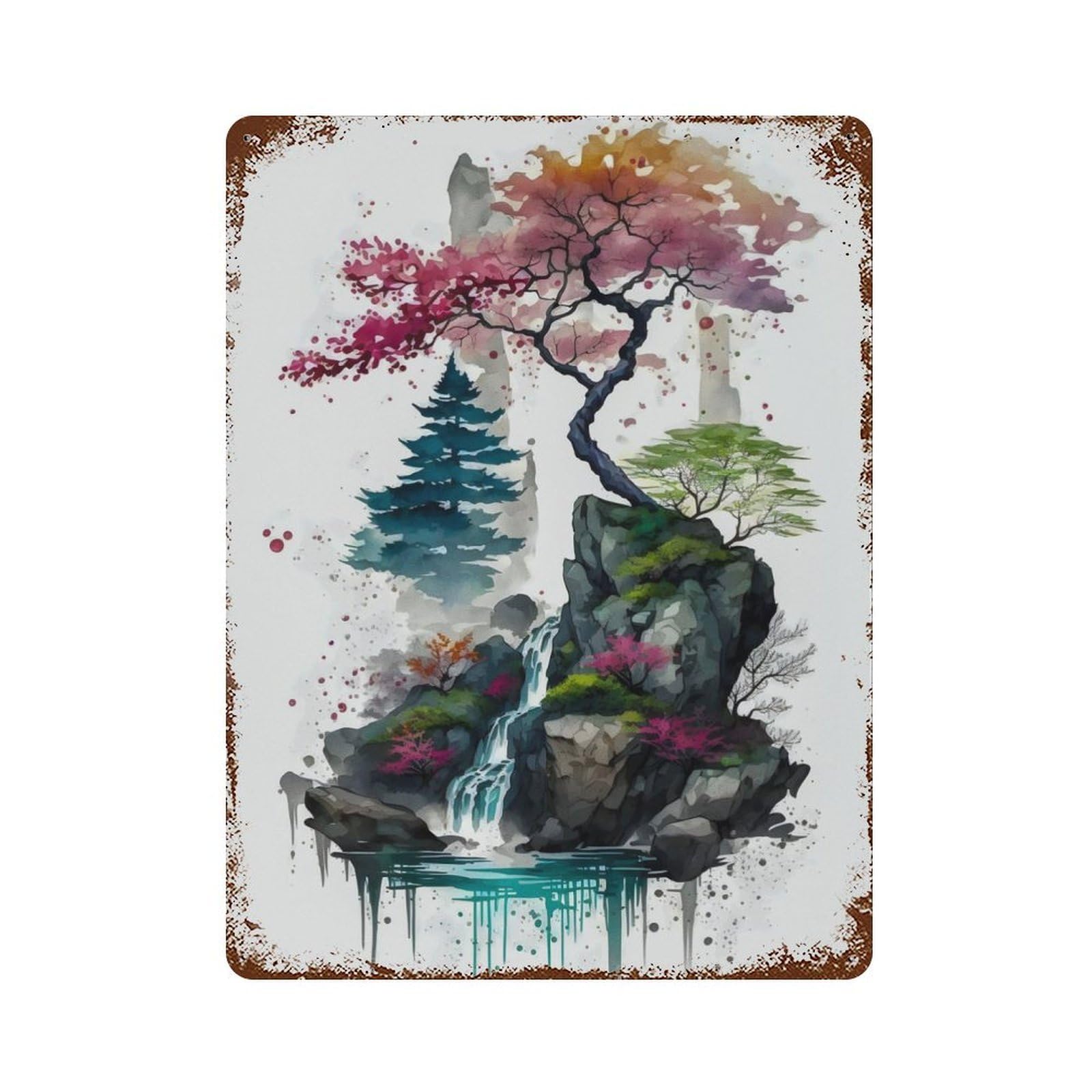 Cherry Blossom 2 Vintage Wall Sign 15.7"x11.8", Rust Effect Metal Decor for Farmhouse, Kitchen And Entryway Decor