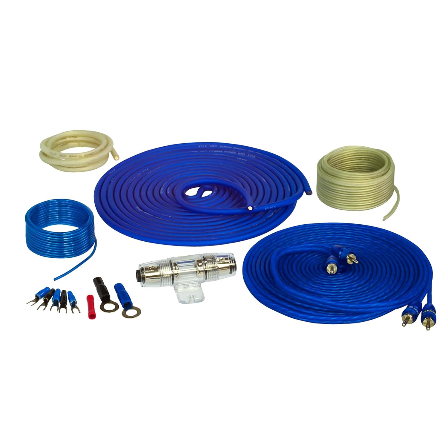 STINGER SS600XS 8GA Copper 600W Complete Amplifier Wiring Kit with Kicker 46KISLOC 2-Channel Line Output Converter, 8 AWG