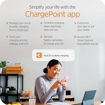 ChargePoint HomeFlex Level 2 EV Fast Charger, J1772, Smart, Hardwired, 50A