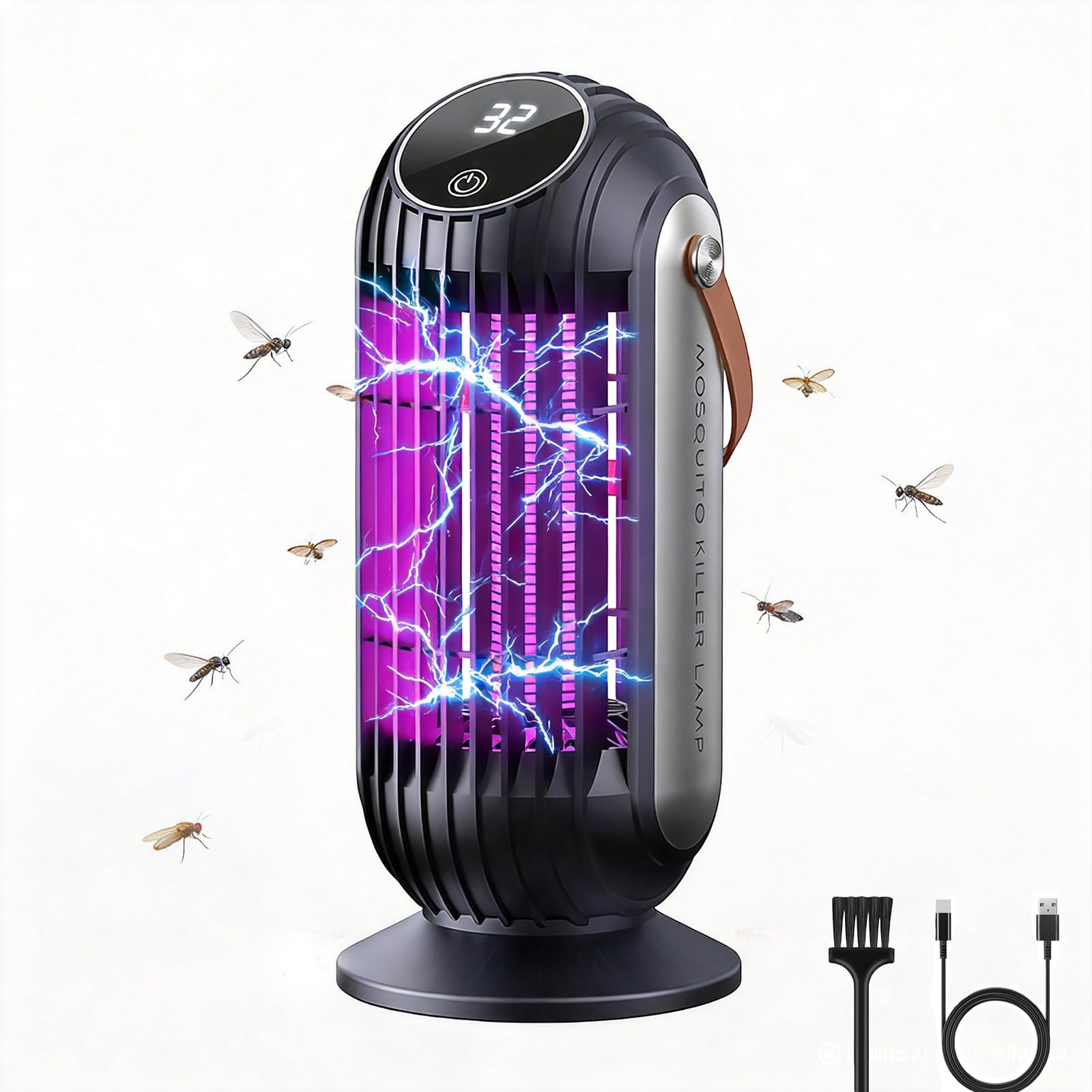 Insektenvernichter Elektrisch, Intelligenter Lichtsensor Mückenlampe, 4000mAH-USB-C Ladung, UV-Lampe Stark Mückenfalle, Fliegenfalle mit CO2-Generator & LED-Nachtlicht für Mücken,Motten,Fliege