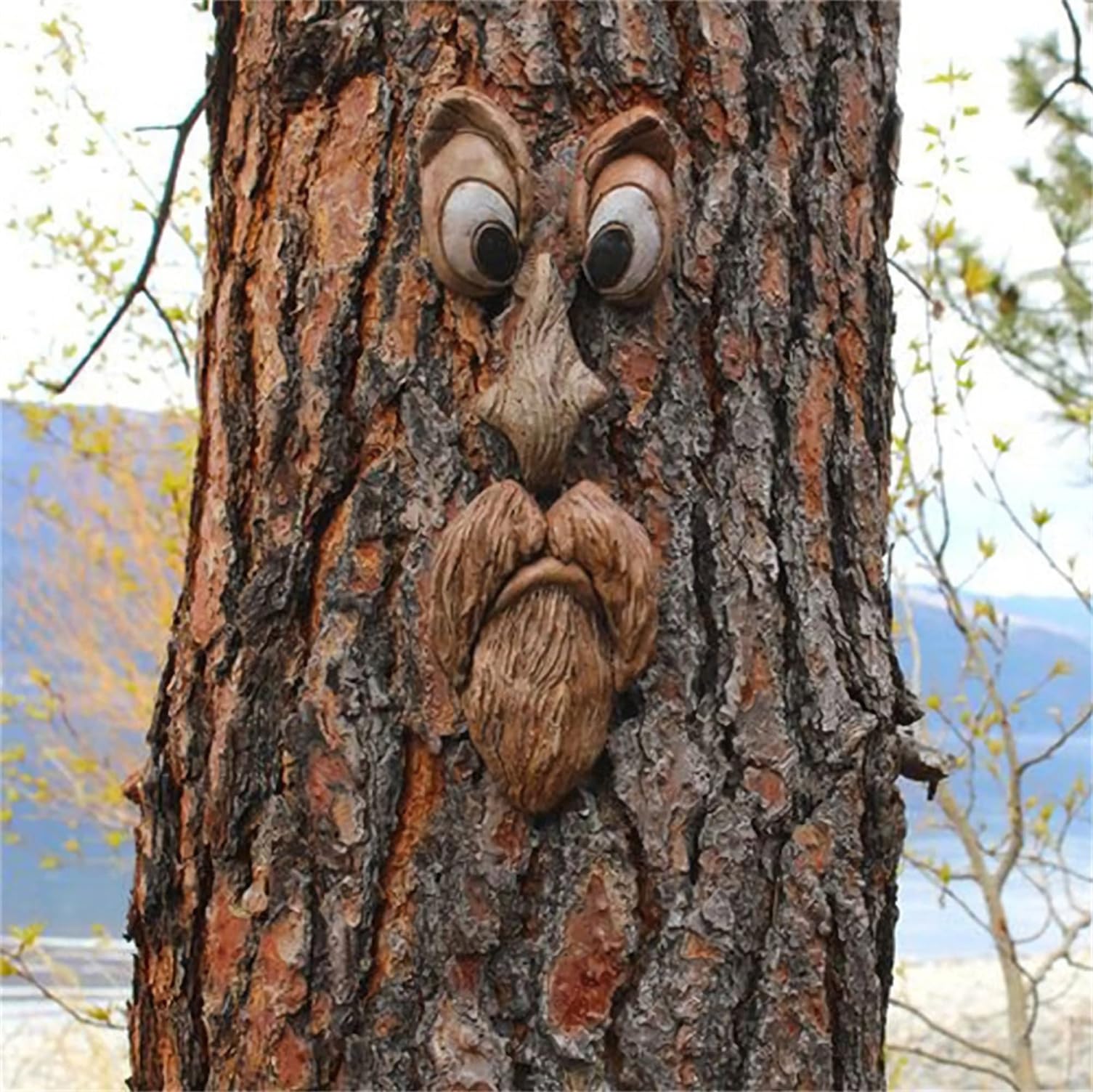 Twinice Tree Trunk Face Decoration, Old Man Tree Hugger, Extravagant Garden Art, Bark Ghostface Sculpture