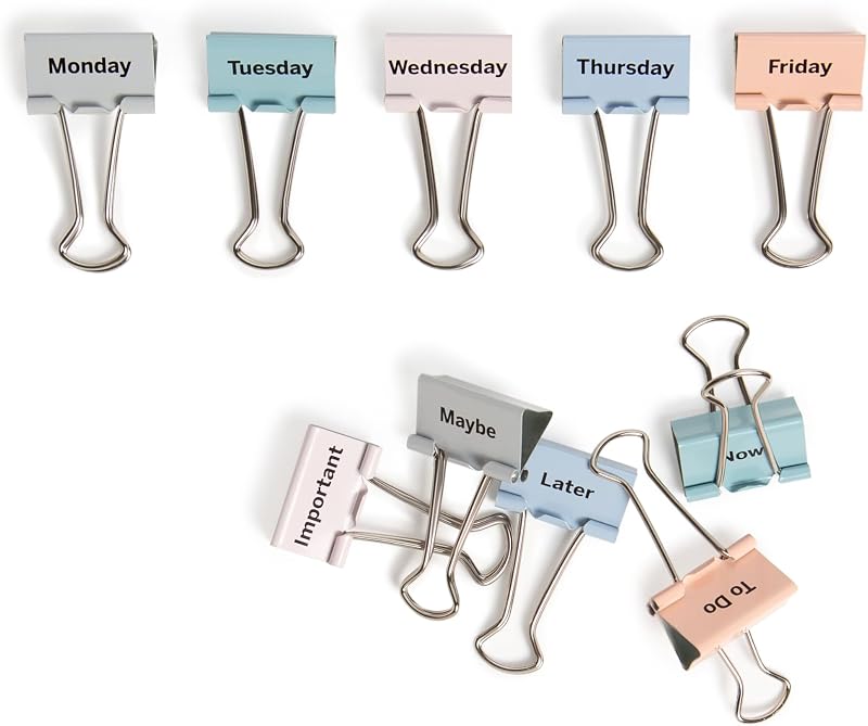 Binder Clips, 10-Count, 1 1/4 Inch Mini Metal Clamps, Task on Hand Binder Clips, Paper Clip Clamps for Home, School, and Business
