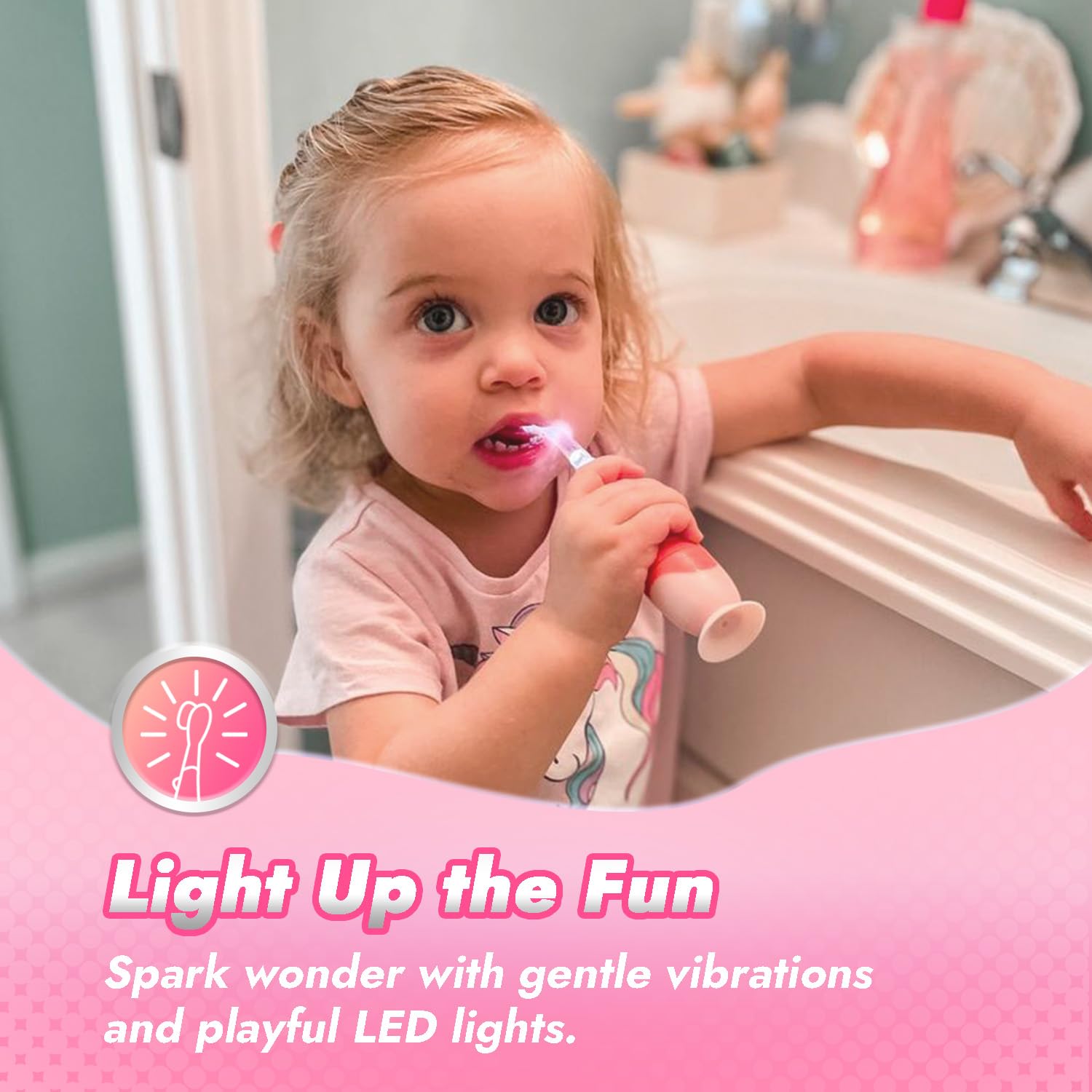 Papablic Kleinkind Sonic Elektrische Zahnbürste Kinder für Kinder im Alter von 1-3 Jahren, Baby Elektrische Zahnbürste mit niedlichem Einhorn-Bezug und intelligentem LED-Timer, 4 Bürstenköpfe (Doris)