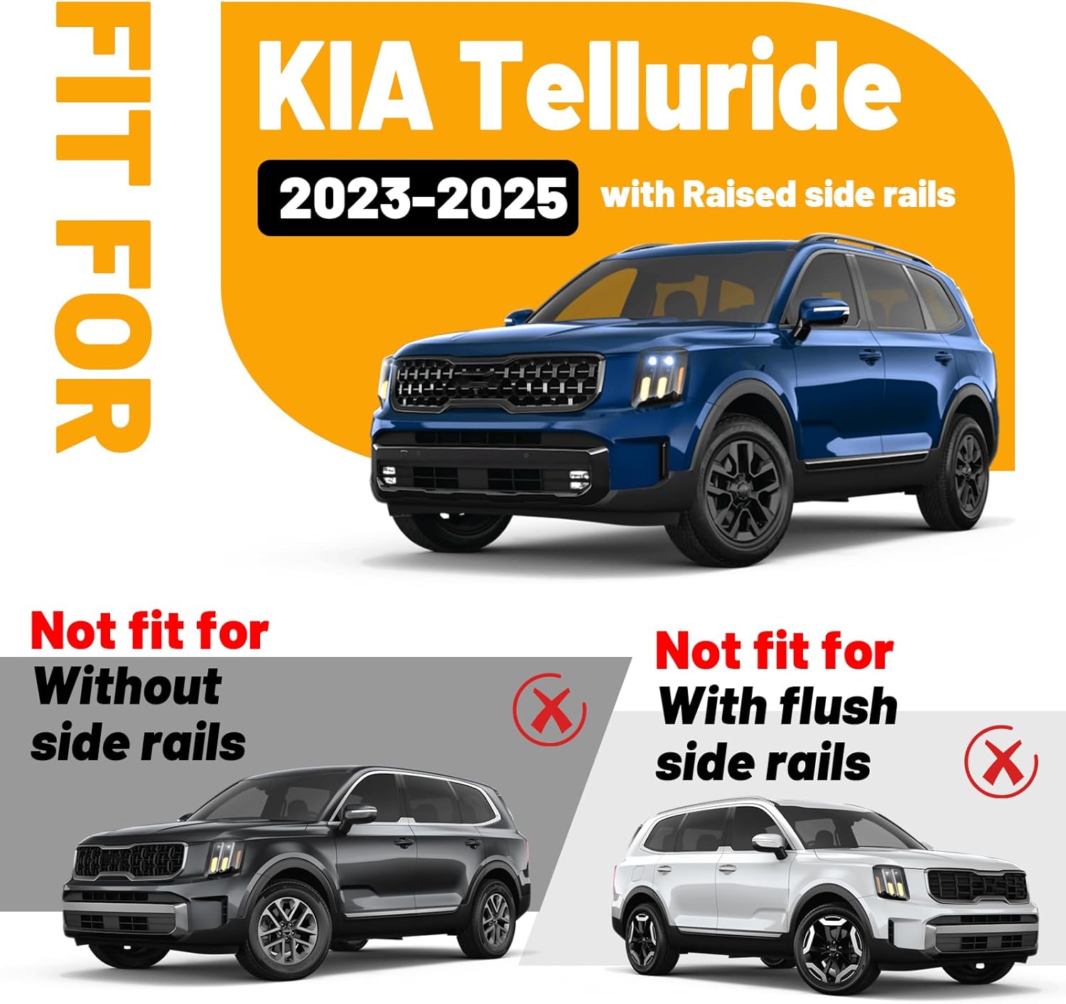 Lockable Roof Rack Cross Bars Compatible with KIA Telluride 2023-2025 X-PRO/X-LINE(with Raised Side Rails), Heavy Duty Aluminum Crossbars for Rooftop Cargo Luggage
