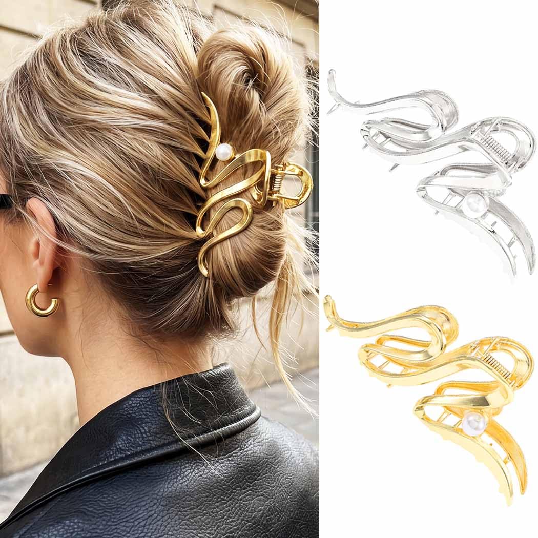 Fashey Gold Hair Clips - Large Metal Claw Clips for Thick Hair