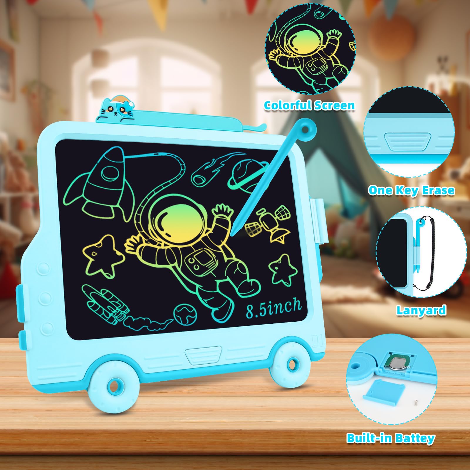 WUJUN LCD Schreibtafel 8.5 Zoll Tablet für Kinder und Erwachsene, löschbarer Zeichenblock mit Sperrfunktion (Blau)