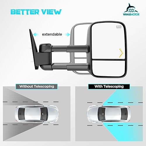 Miniatura 5 de Espejos de remolque calefactables compatibles con Chevy Silverado 2007-2013 y GMC Sierra (2007 nuevo) 1500 2500 3500 HD, Tahoe Suburban Avalanche
