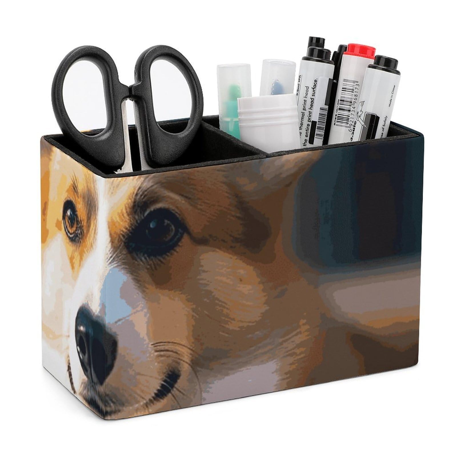 JTREHY Smart Corgi Pencil Holder Exquisite Fashion Leather Pen Receptacle Soft High-End Pen Container for Office Home Accessories Or Housewarming Present