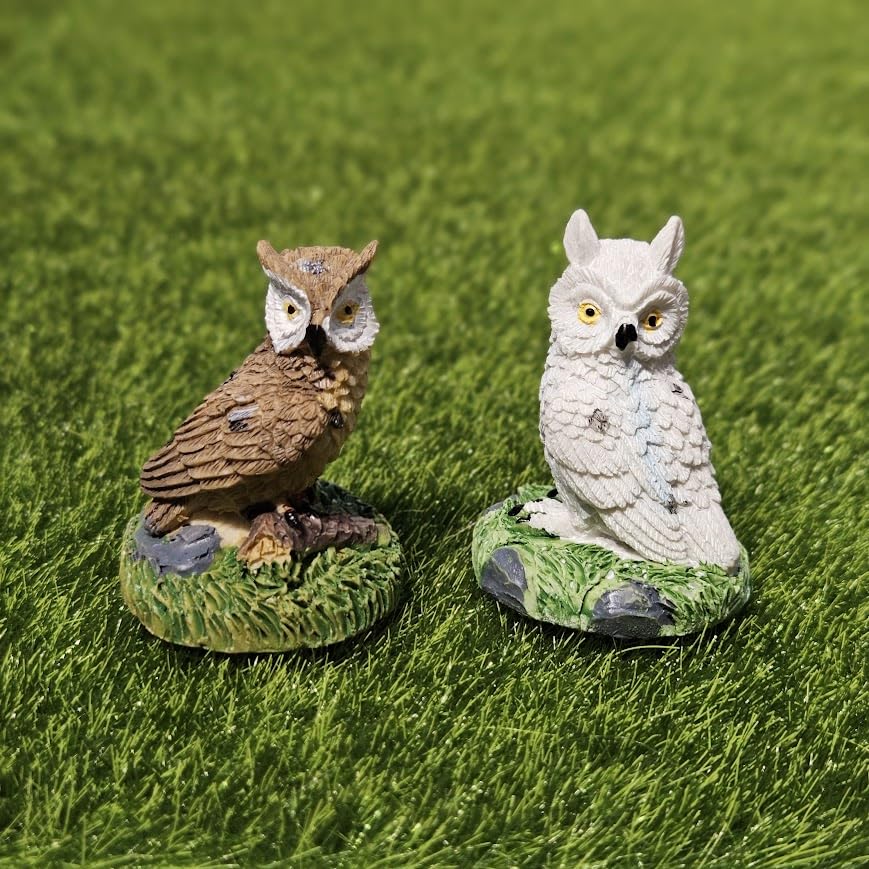 Image of Miniature Owl Figurines Set of 2 - Cute Garden Decor, Dollhouse Accessory & Thoughtful Gift for Nature Lovers