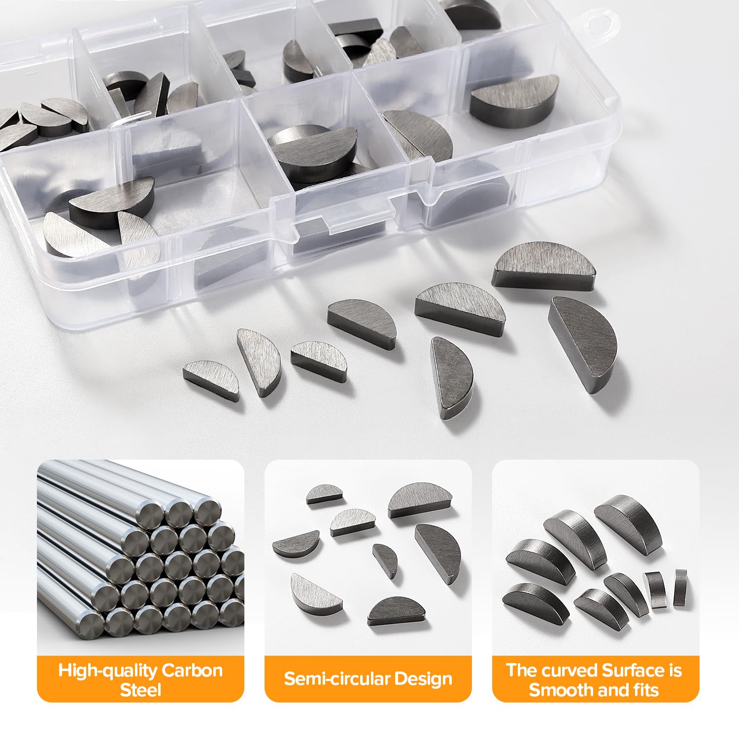 Kit 60 Chiavette Woodruff In 8 Misure - Acciaio Al Carbonio Per Pulegge, Volani E Alberi Motore - Foto 4