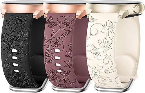 Miniatura 8 de Paquete de 3 correas grabadas con flores compatibles con Samsung Galaxy Watch 654 de 1.575 pulgadas, 1.732 pulgadas, Galaxy Watch 5 Pro de 1.772