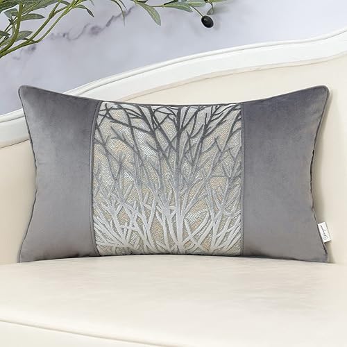 Yangest Funda de cojín rectangular de terciopelo gris para sofá, dormitorio, sala de estar, 12 x 20 pulgadas