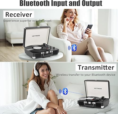 Miniatura 2 de Tocadiscos con altavoces, reproductor de discos de vinilo Bluetooth con grabación, reproductor LP portátil de maleta de 3 velocidades, tocadiscos de