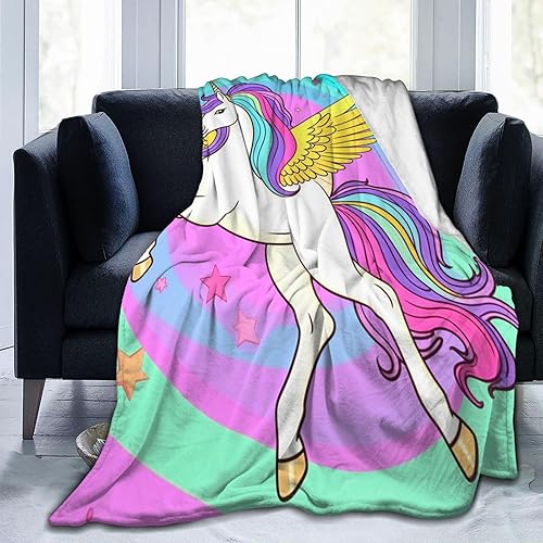Miniatura 6 de amepay Bonita manta de franela con estampado de alas de unicornio para niñas, para el hogar, sofá, cama, sofá, suave, mullida, ligera, decoración de