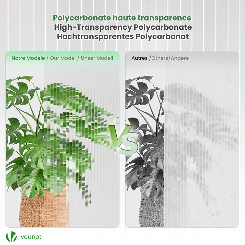 VOUNOT® 14 Placas de Policarbonato 4mm, 60,5x121cm, 10,25 m², Resistentes a Rayos UV y Golpes, Planchas Alveolares Transparente para Invernadero, Tejados, Jardín y Garajes
