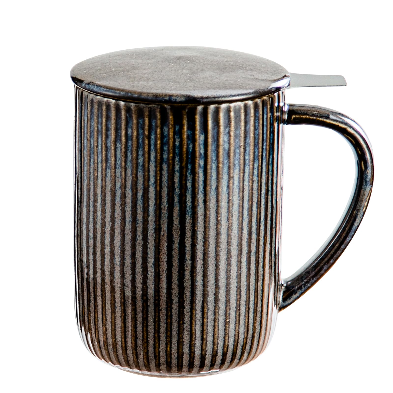 Yundu 15.5oz/470ml Ceramics Teacups with Infuser and Lid, Loose Leaf Tea Cup - (Flambe Black)