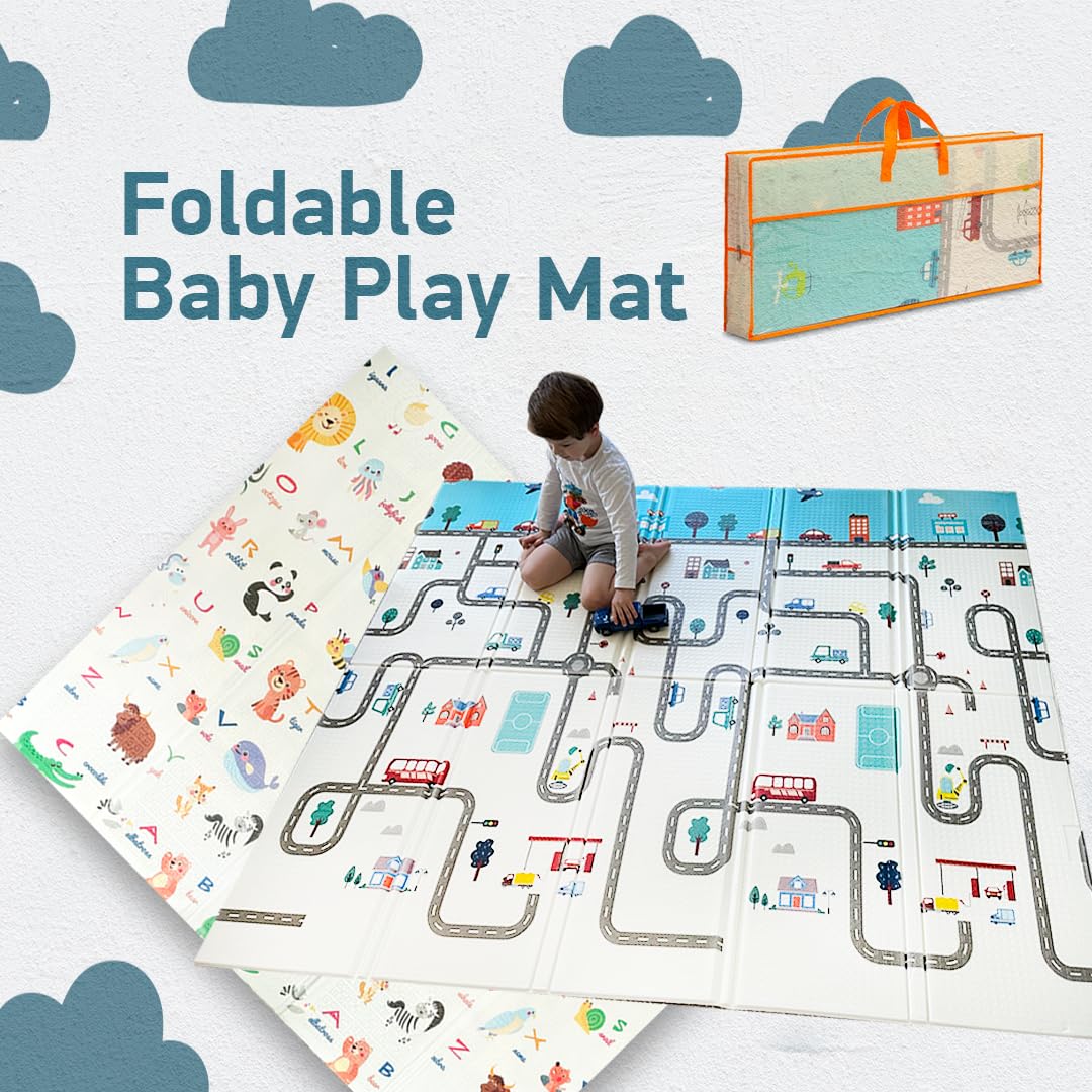 Foldable Baby Play Mat, Extra Large, Non-Toxic, Waterproof Activity Playmats for Babies, Education for Infant, Non-Slip Double Sided (79”x71” 0.4in Milky) Boys and Girls 79” x 71” and 0.4in Milky