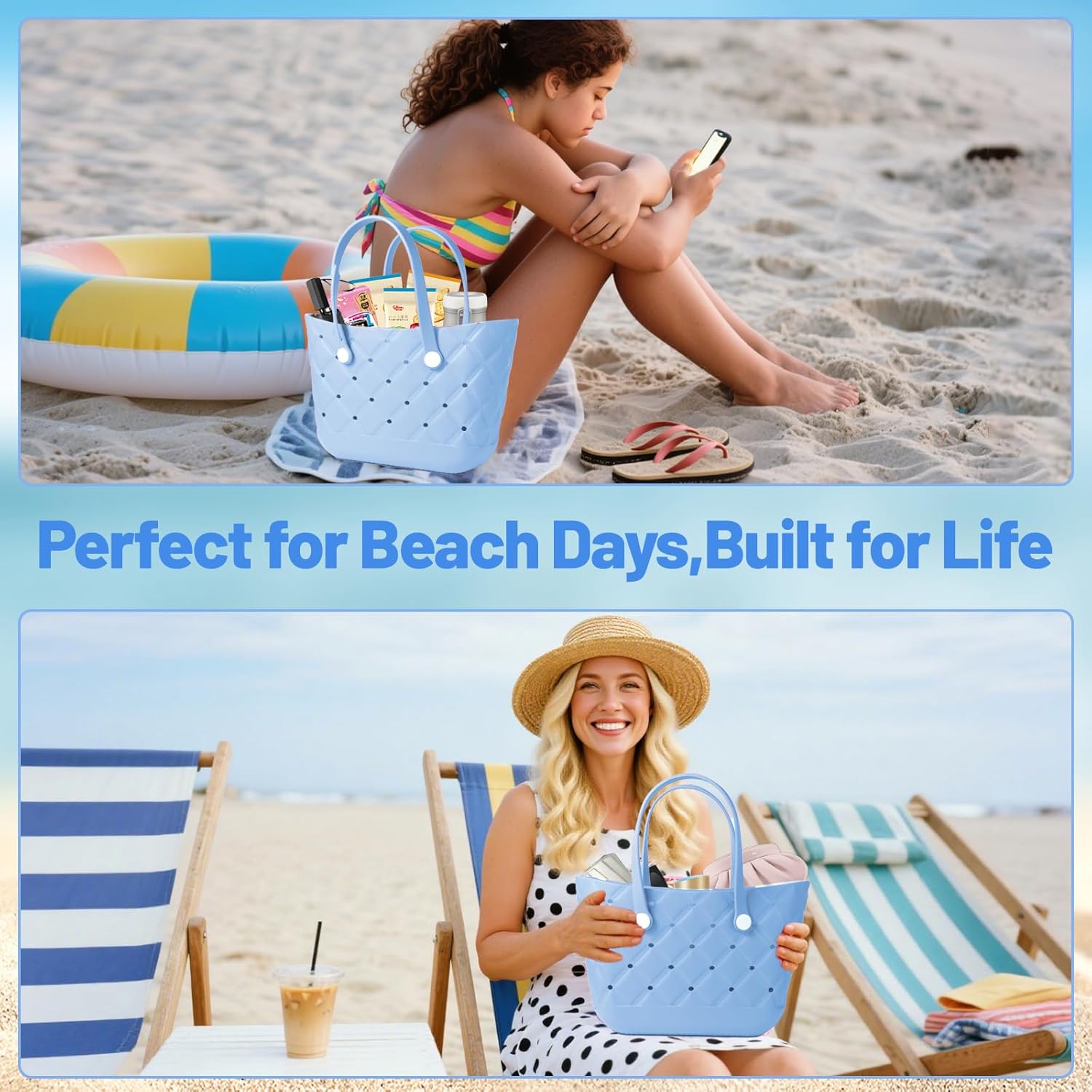 Large Waterproof Beach Bag for Women Lightweight Rubber Beach Tote For Travel, Pool, Boat, Beach, Sports - Image 5