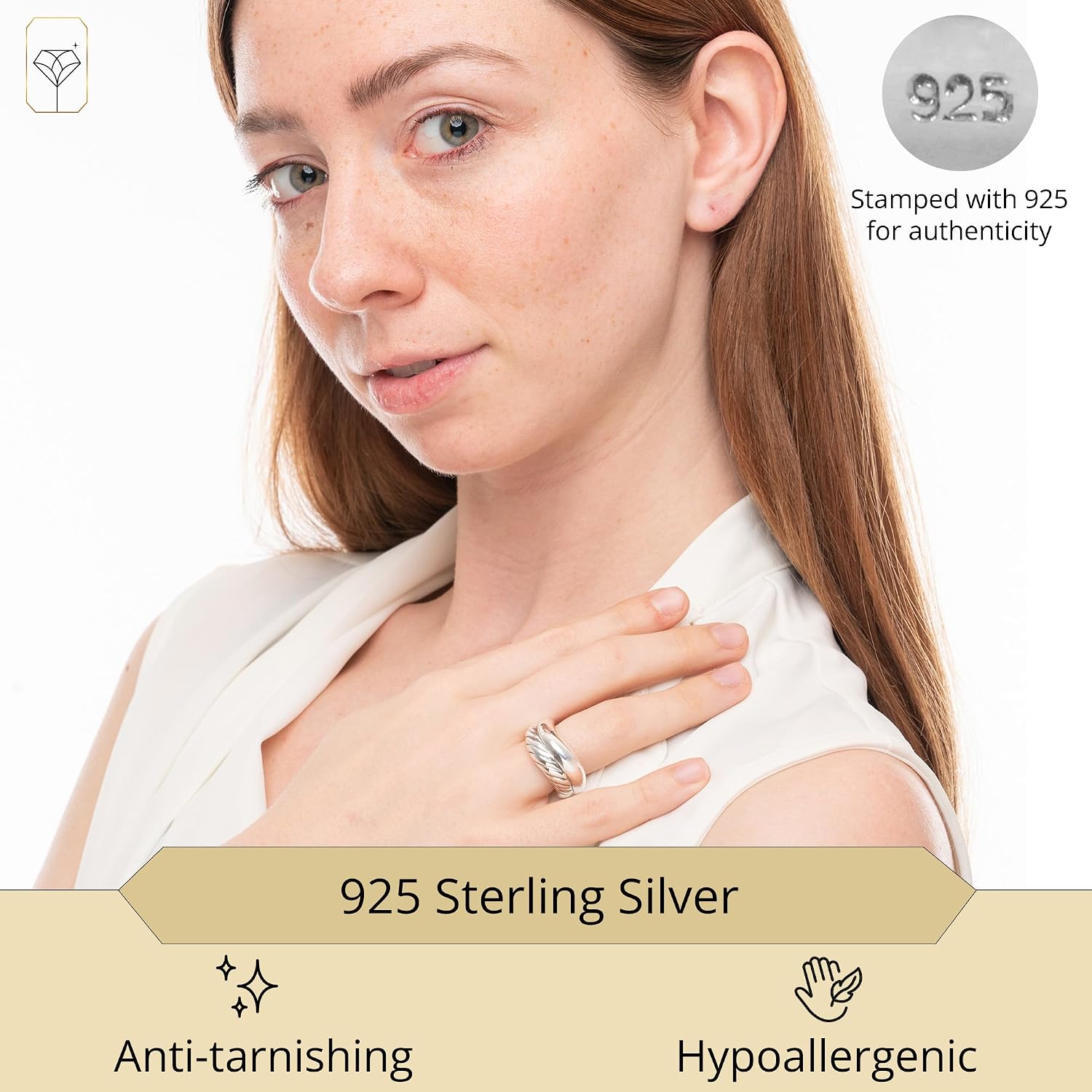 MAX + STONE 925 Sterling Silver Cocktail Boho Rings for Women | Large Chunky Silver Rings | Hypoallergenic Statement Rings for Women Size 6 to 8