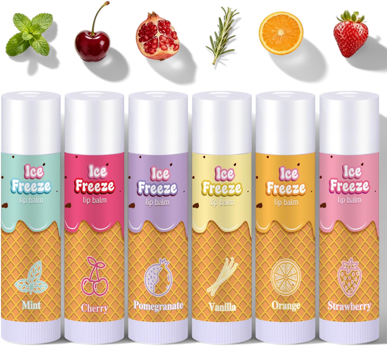 6 Pack Cooling Lip Balm Ice Freeze Lip Balm Set 6 Fruit Flavored Lips Care Moisturizing Hydrating Portable Lips Balms Gift for Women Coworkers Bridal Shower Ice Cream Summer Party Favors
