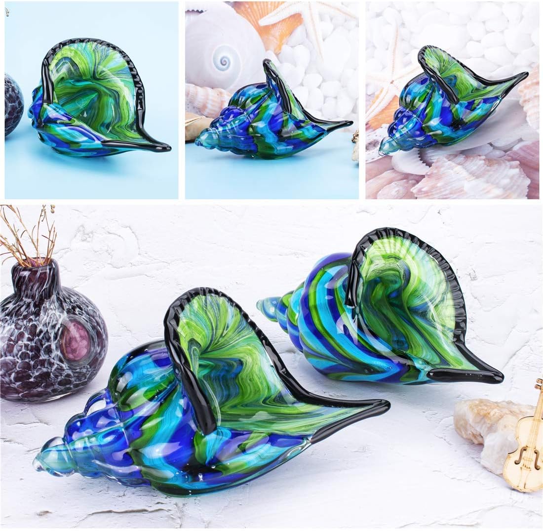 QFkris 8" Glass Conch Figurines, Hand Blown Seashell Art Glass Sculpture, Beautiful Home Decor, Crystal Paperweight Valentines Day Gift - Image 4