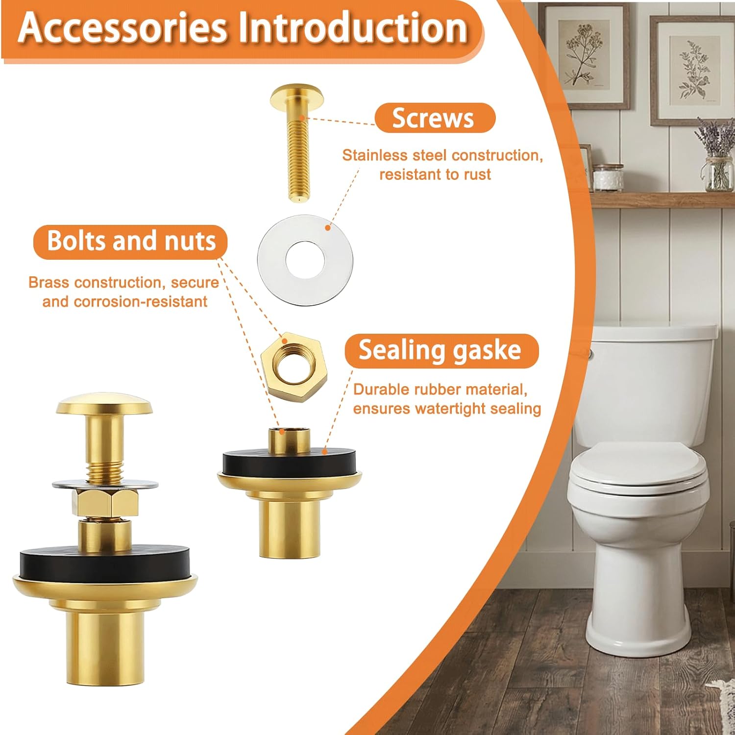 TS810DV3 Brass Tank to Bowl Bolts Mounting Hardware Kit, Replacement Parts for TOTO 2-Piece Dual Flush Toilets, Fits Tank ST412M/ST413M/ST416M/ST464M