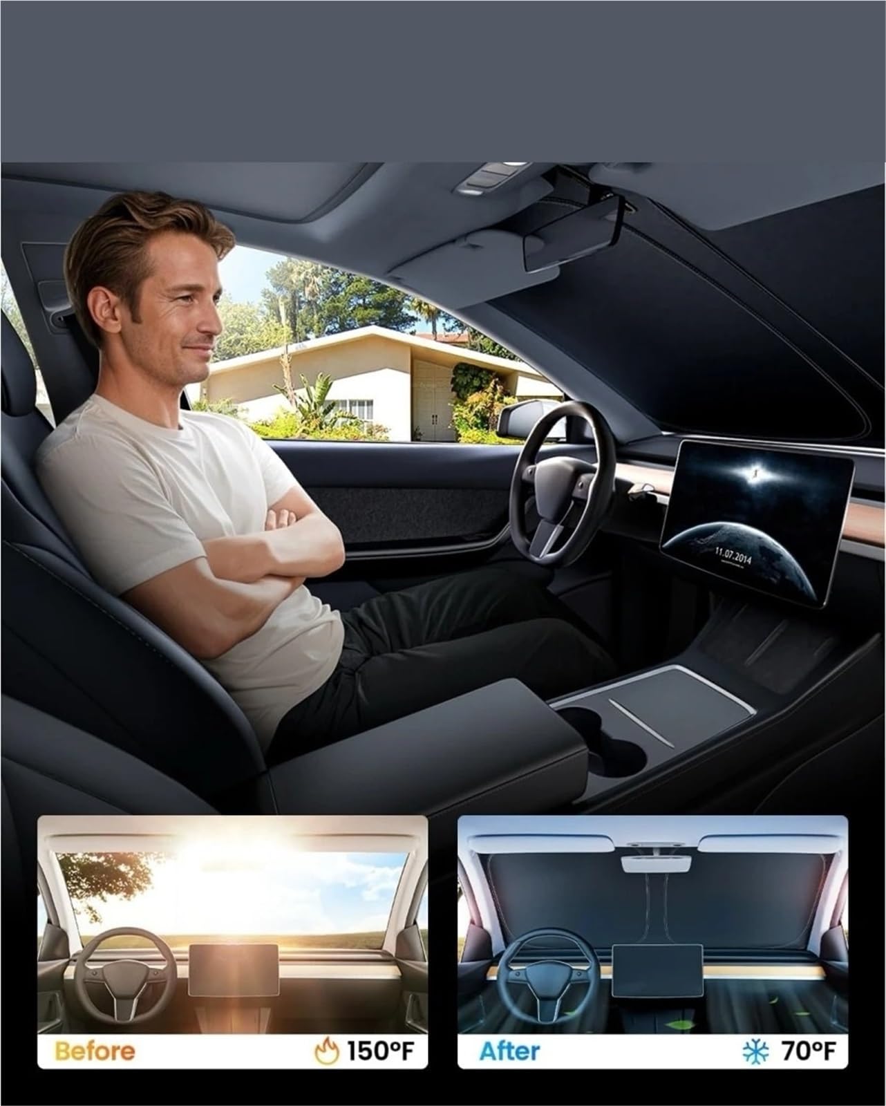 para Tesla para Modelo Y/Juniper 2025-2020, Parasol Delantero con Aislamiento Térmico De Grafeno, Parabrisas Parasol Coche