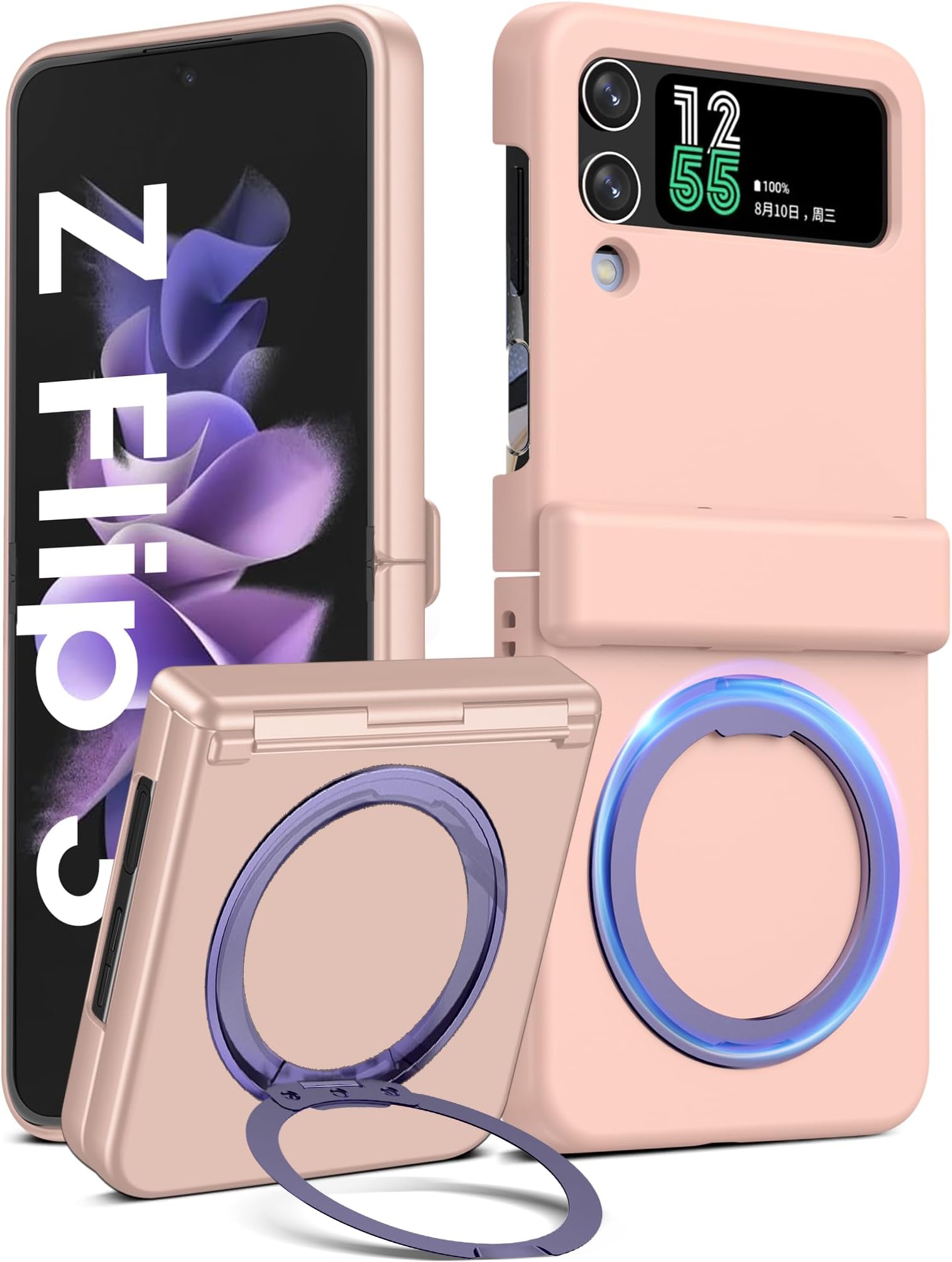 for Samsung Galaxy Z Flip 3 Case with Stand [Hinge Protection] [Screen Protector]Wireless Charging, Anti-fingerprint, Shockproof Rugged Protective Cover, Galaxy Z Flip 3 Phone Case with Ring Kickstand