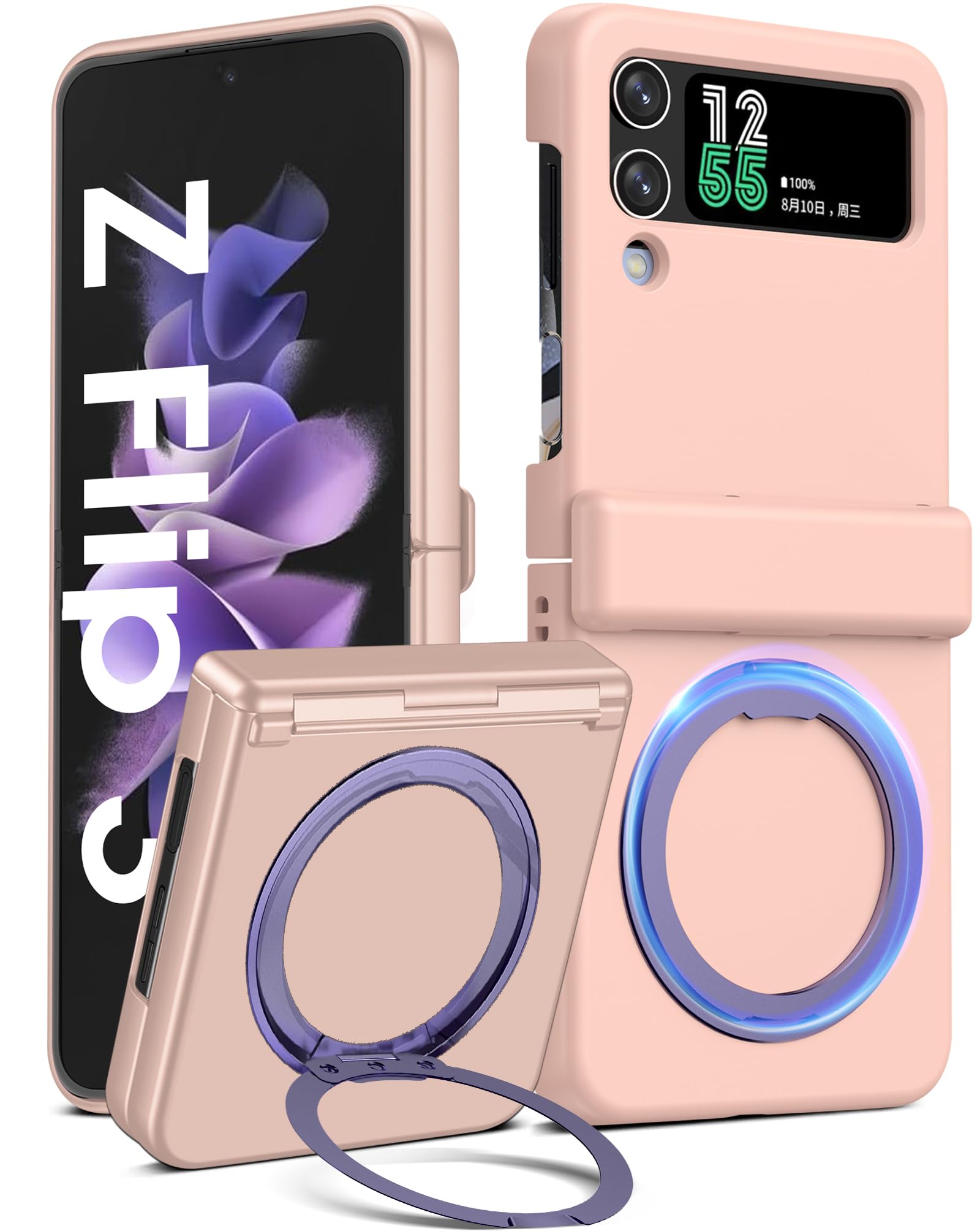 for Samsung Galaxy Z Flip 3 Case with Stand [Hinge Protection] [Screen Protector]Wireless Charging, Anti-fingerprint, Shockproof Rugged Protective Cover, Galaxy Z Flip 3 Phone Case with Ring Kickstand