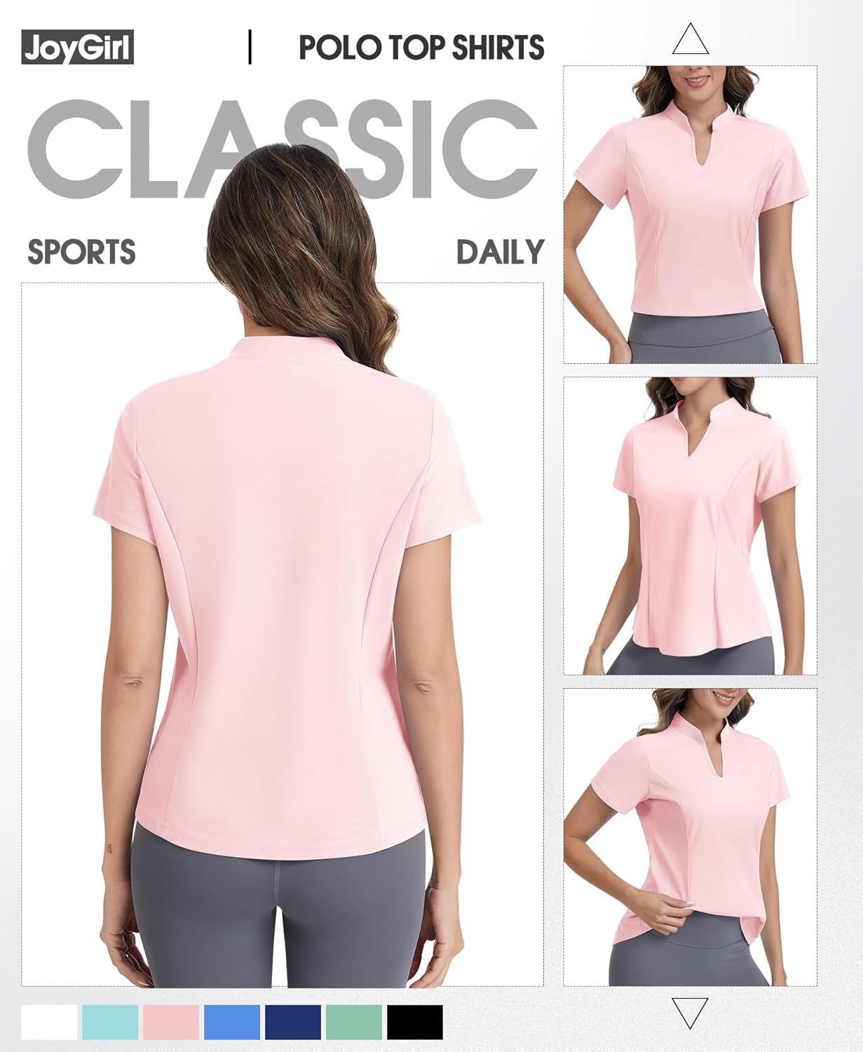JoyGirl Womens Golf Polo Shirts Quick Dry Tennis Tops Shirt Collarless V Neck Pickleball Outfits for Women Moisture Wicking - Image 4