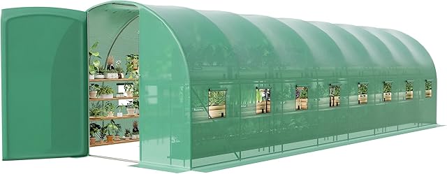 GarveeHome GarveeHome Gewächshaus Tunnel 28x10x7,5 ft für Außenbereich – Verzinkter Stahlrahmen – Schwingtür &amp; 16 Fenster – Tragbar, mit PE-Plane für Wintergärtnerei und Gemüse — Gewächshäuser