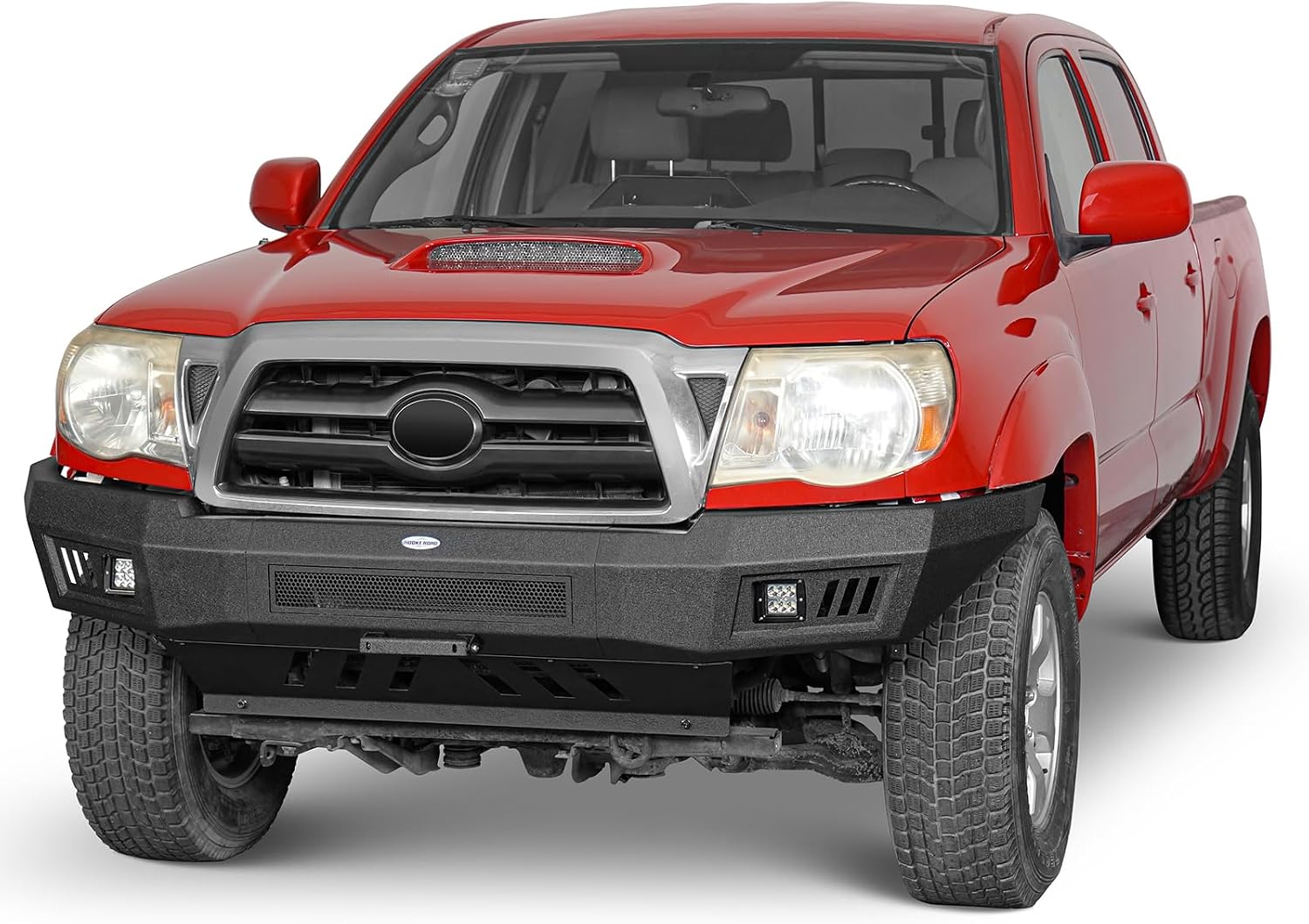 Hooke Road Tacoma Front Bumper Full-width Steel Bumper w/LED Lights & Skid Plate for Toyota Tacoma 2nd Gen 2005 2006 2007 2008 2009 2010 2011 Pickup Truck