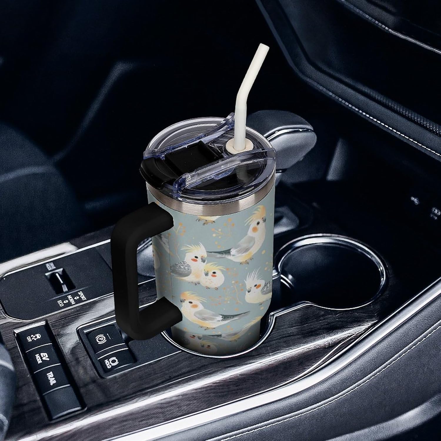 Cute Cockatiel Birds 40 Oz Tumbler Insulated Stainless Steel Water Bottle Travel Mug Car Cup with Handle and Straw