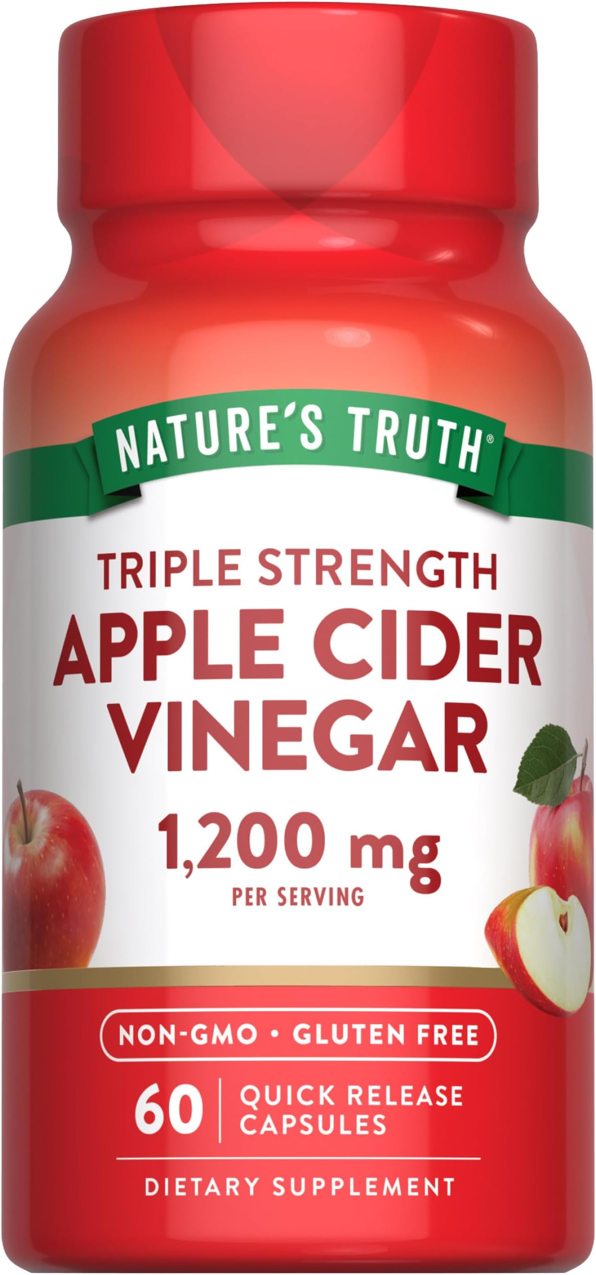 Apple Cider Vinegar Capsules | 1200mg | Quick Release Pills | Non-GMO & Gluten Free Supplement