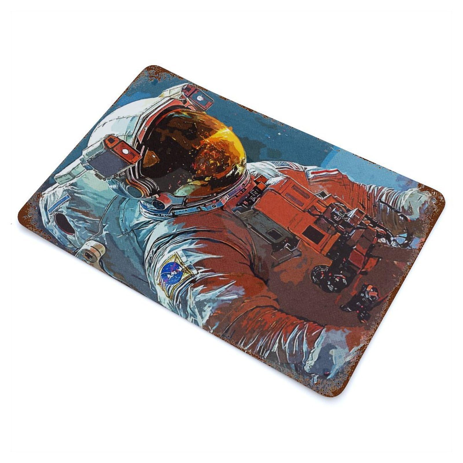 Art of Astronauts Rusty Metal Tin Sign 11.8"x7.9", Industrial Home Decor for Garage, Pub Or Kitchen