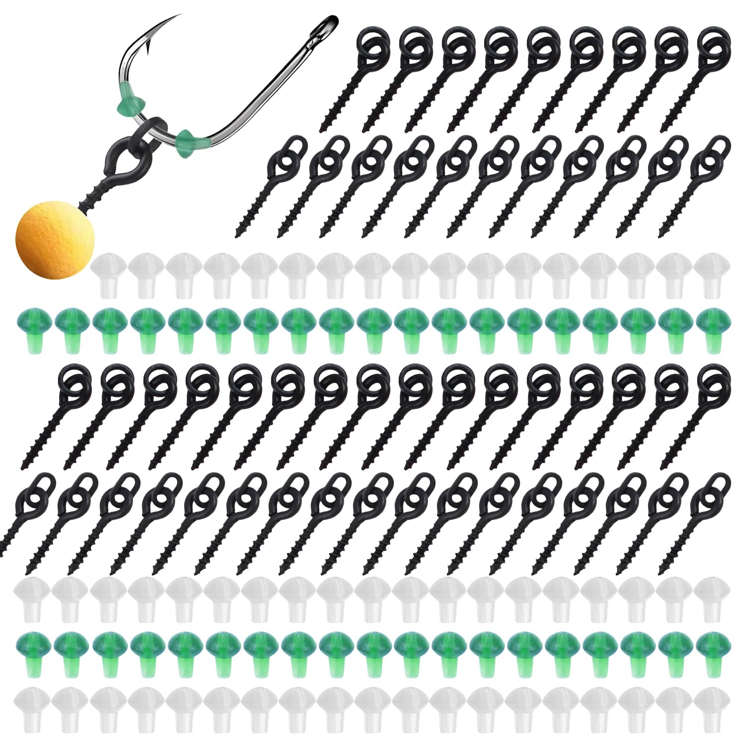 Tornillos para Cebo de Pesca Gancho para Cuentas de Goma Gancho para Carpa para Pescar Set de Accesorios de Pesca 100 Tornillos para Cebo y 100 Puntas de Seguridad