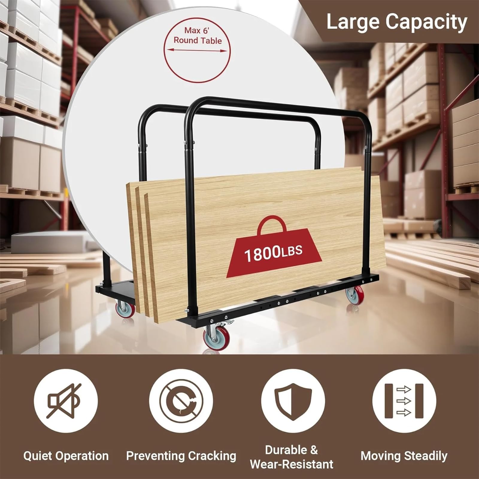 Plattenwagen, 816 kg, Transportwagen Mit 12,7 cm Lenkrollen, Plattenroller, Rohrbügelwagen Mit Zurrgurt, Transporthilfe Für Fabrik, Lager, Garage