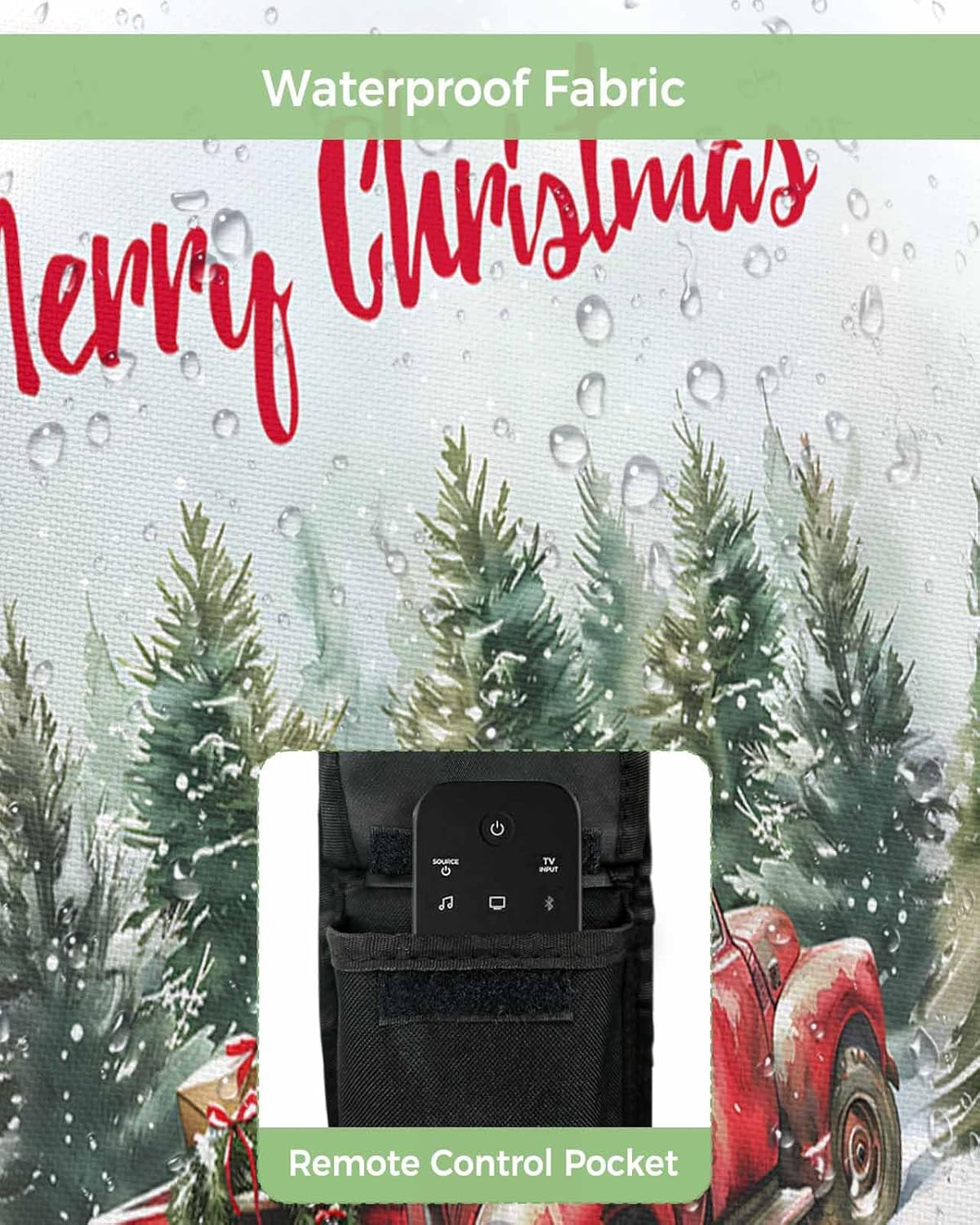 Merry Christmas Outdoor TV Cover 70"-75" - 600D Waterproof TV Cover Weatherproof TV Screen Protector Dustproof Winter Xmas Tree Snow Truck TV Display Protector for Outside Flat Screen TV