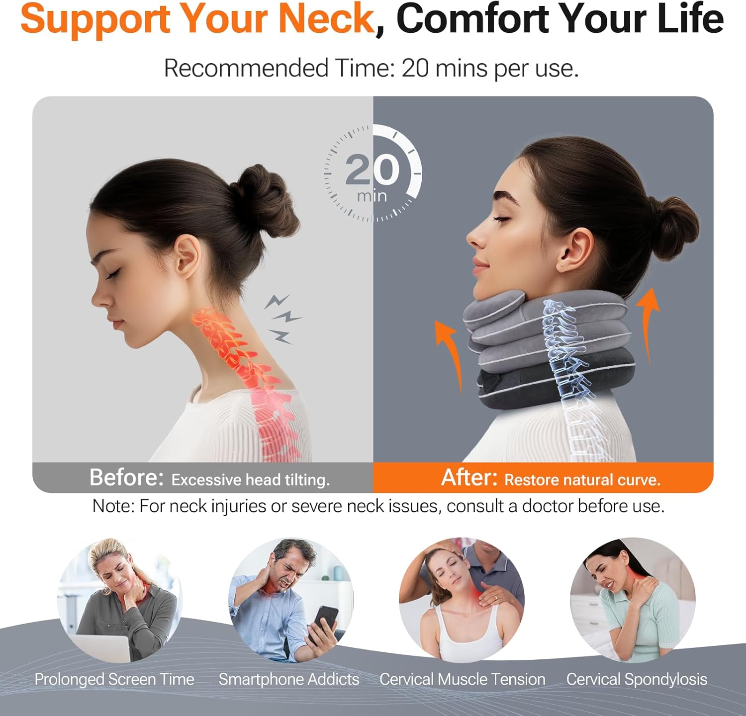 Built-in Inflatable Neck Stretcher with High-Front & Low-Back for Effective Traction, Neck Decompression Devices with 3-Layer Chambers in Varied Sizes, Cervical Traction Device for Home Use - Image 7