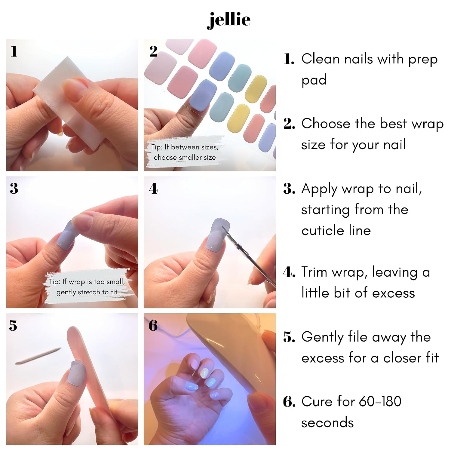 Semi-Cured Gel Nail Strips – 20 Extra-Long Nail Wraps in 10 Sizes – Real Gel Polish Stickers for DIY Manicure at Home – UV/LED Lamp Required – Long-Lasting, Easy to Apply, No Nail Damage