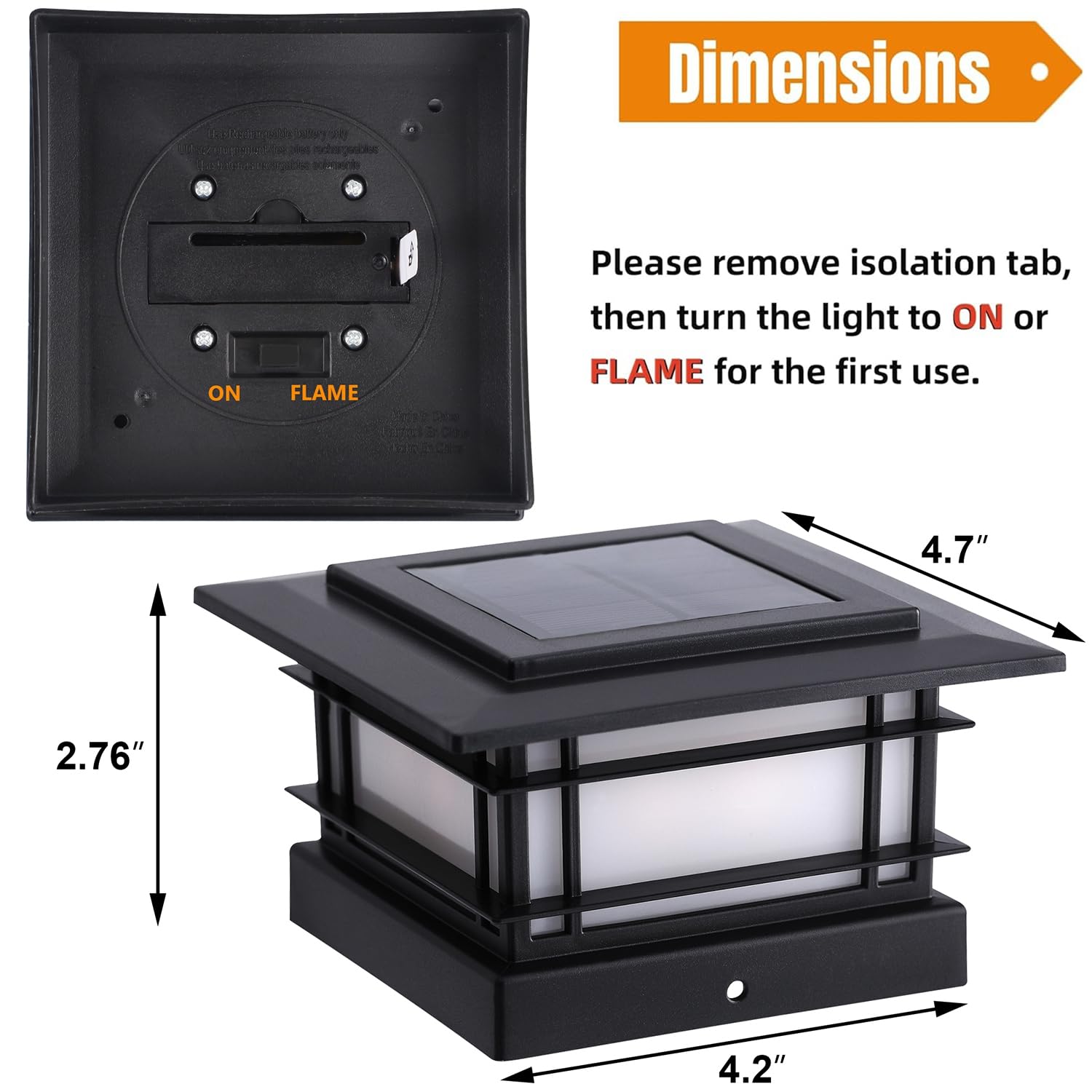 Dynaming 6 Stück Solar Flamme Post Lichter außen, Solar Powered Zaun Post Cap Lichter, hohe Helligkeit flackernde Flamme SMD LED Beleuchtung Dekor für Garten Deck Terrasse, 4 x 4, 5 x 5 oder 6 x 6