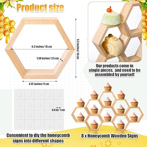 Miniatura 2 de Kigley 8 piezas de mini panales de panal, soporte hexagonal de madera para pasteles, letrero flotante hexagonal para mesa de baby shower, fiesta de