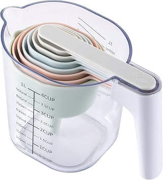 COOK WITH COLOR Measuring Cup Set - 9 PC. Nesting Stackable Liquid Measure Cup, Dry Measuring Cups and Spoons with Funnel and Scraper Pastel