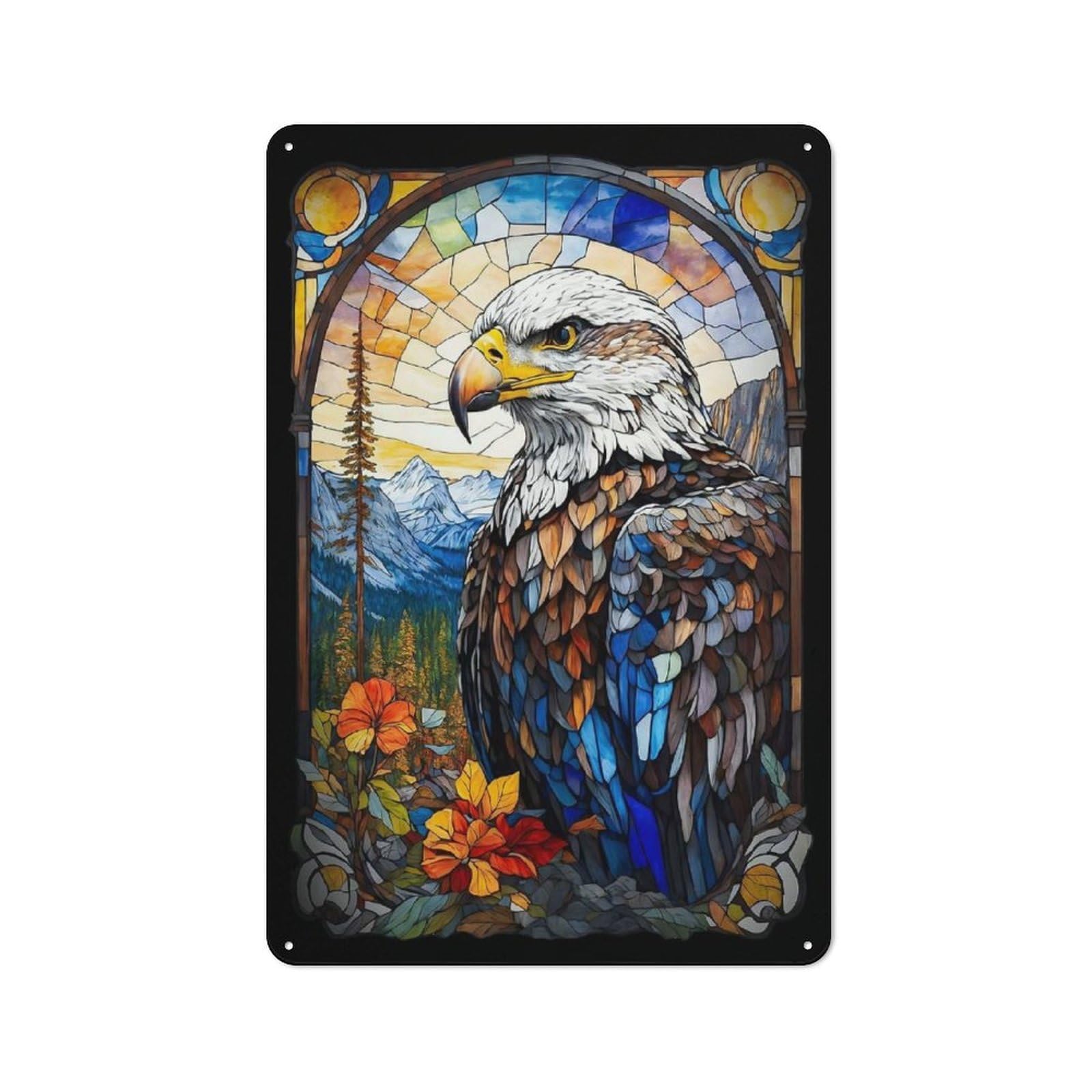 Junmoney The Eagle Stained Glass Pa Shop Front Style Bistro Metal Sign 30X20cm, Cafe Wall Decor For Tea Room, Shop Wall Or Breakfast Area